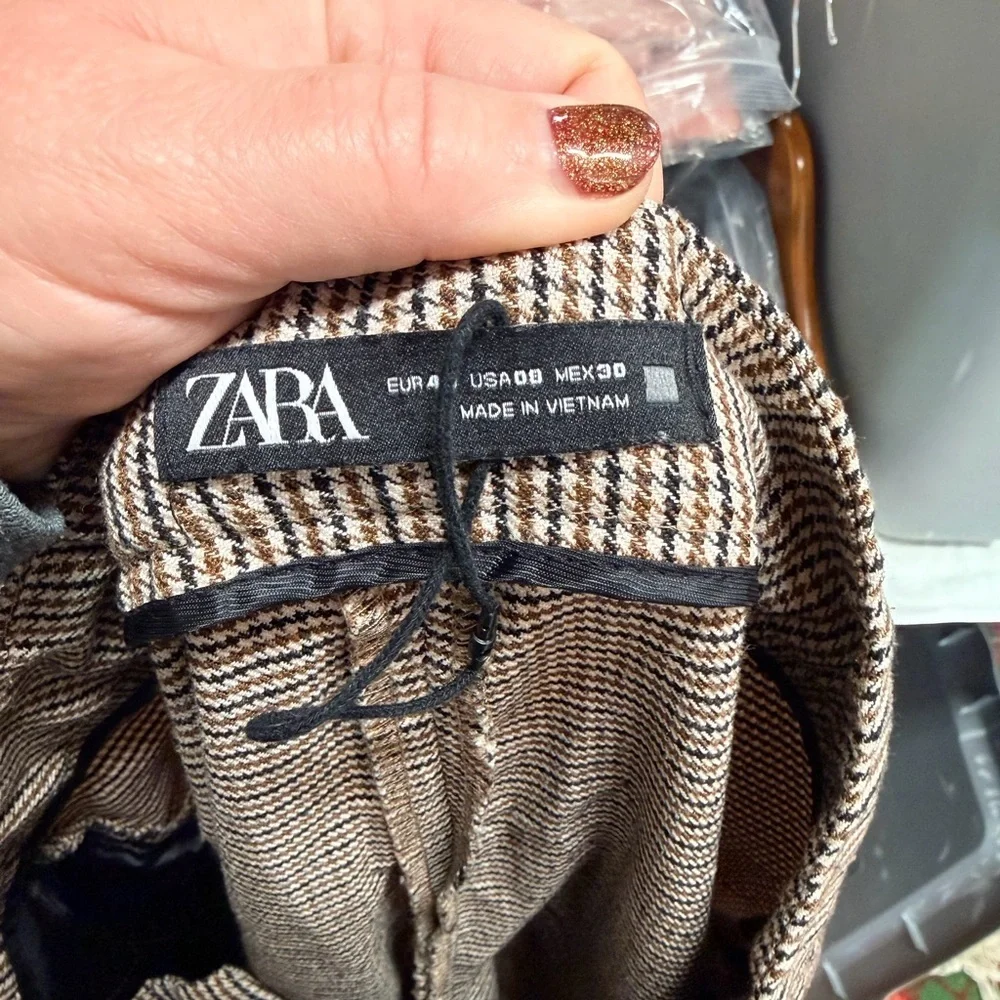 Zara Houndstooth Brown Chinos